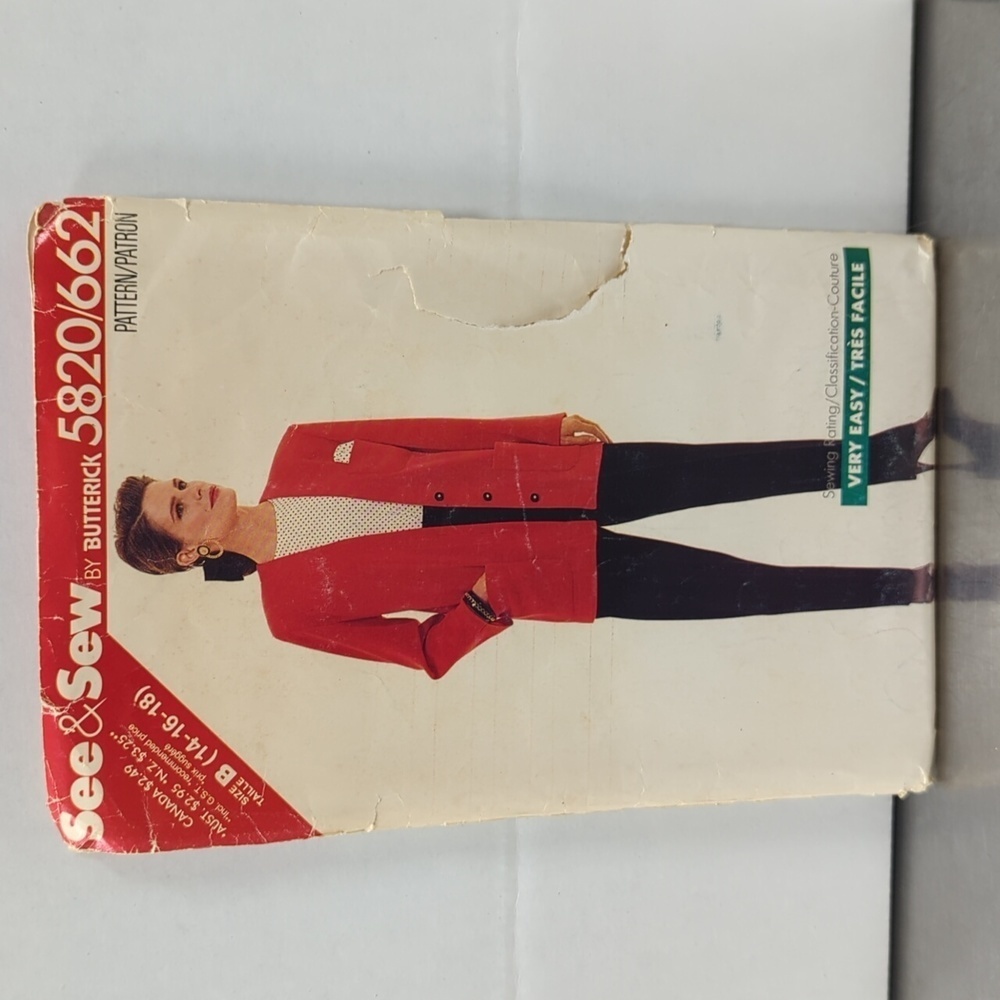 See & Sew Buttrick Sewing pattern size 14,16,18 partially cut. Jacket an…